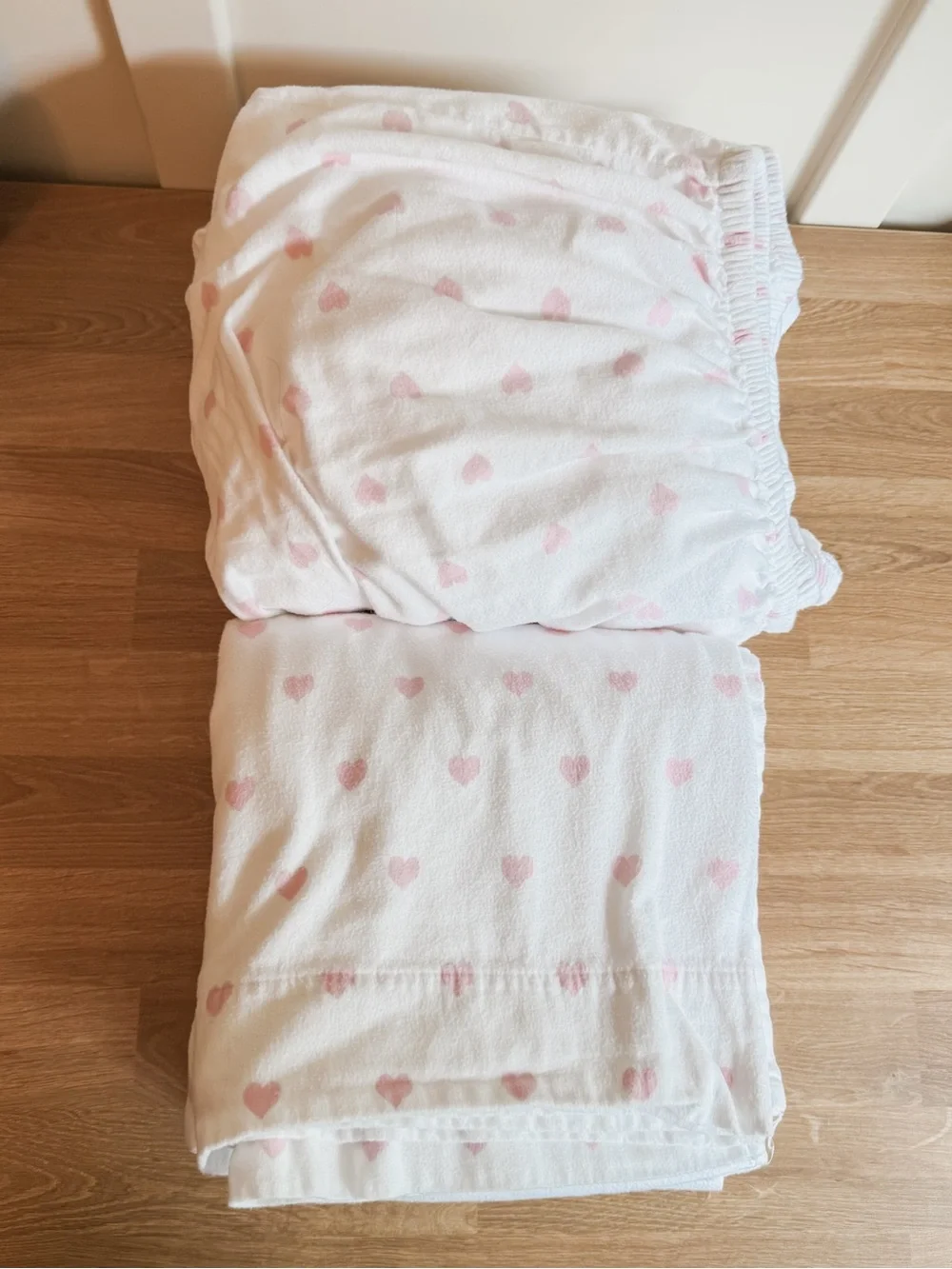 Pottery Barn Kids Full/Double Pink Heart Flannel Sheet Set Fitted Flat coquette